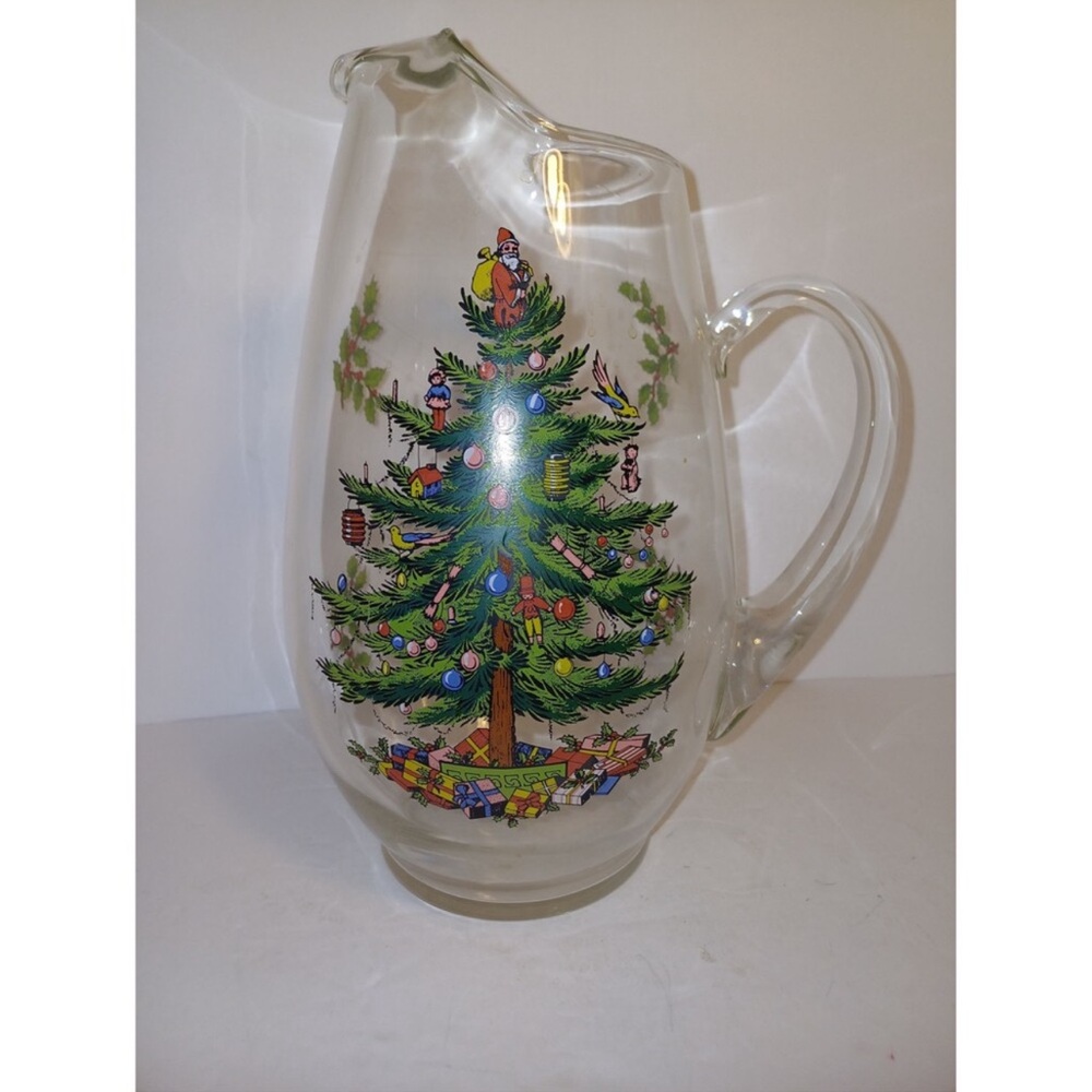 Spode CHRISTMAS TREE Glass Pitcher 10-1/4" with Ice Lip